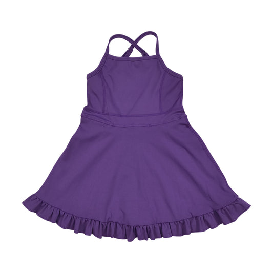 NO MOQ RTS S0554 Girl Clothes Solid Purple Plain Print Sleeveless Criss Cross Strap Ruffle Hem Tennis Dress 202610