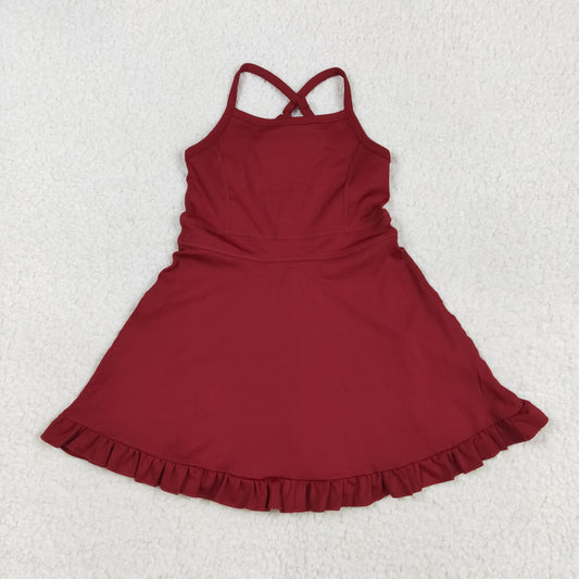 S0568 Maroon yoga girl dress 202507 RTS
