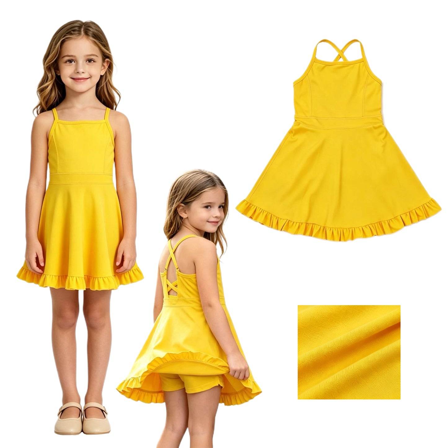 RTS S0781 Solid Color Girls Spaghetti Strap Dress Athletic yoga casual outfit 202608