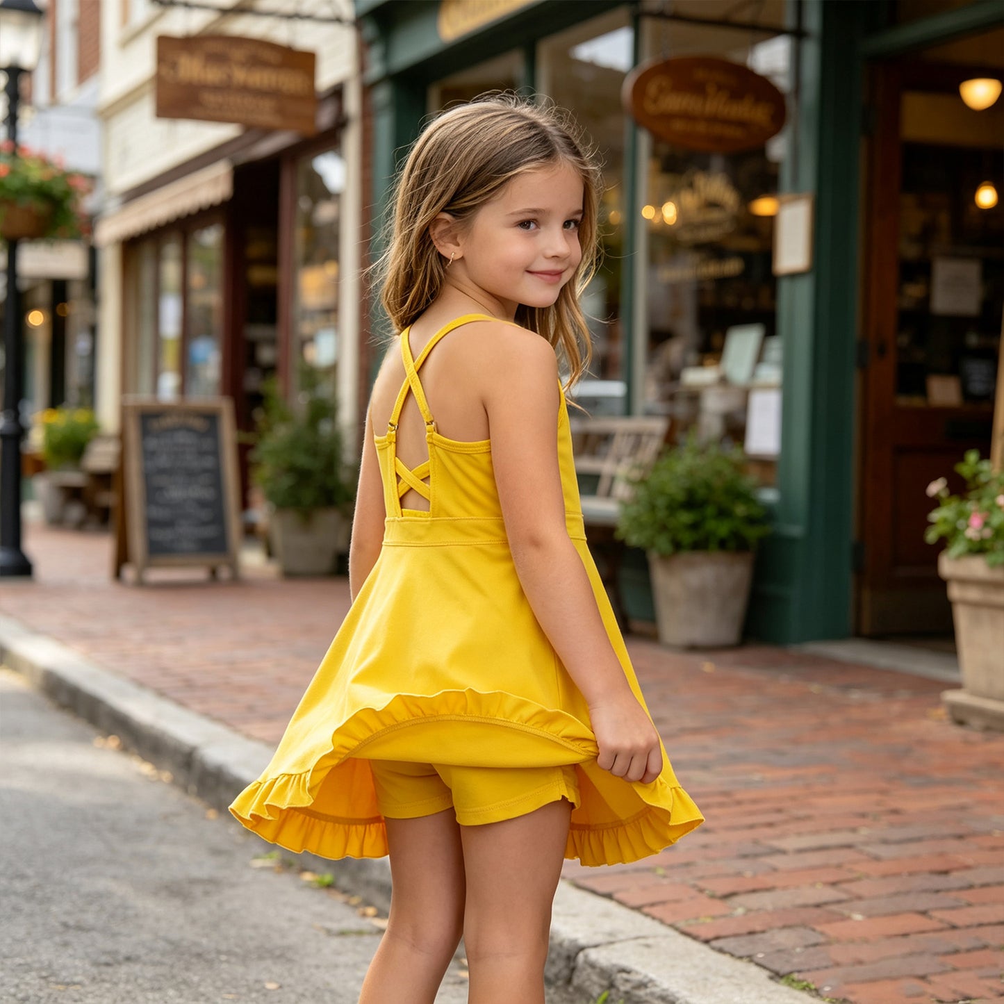 RTS S0781 Solid Color Girls Spaghetti Strap Dress Athletic yoga casual outfit 202608