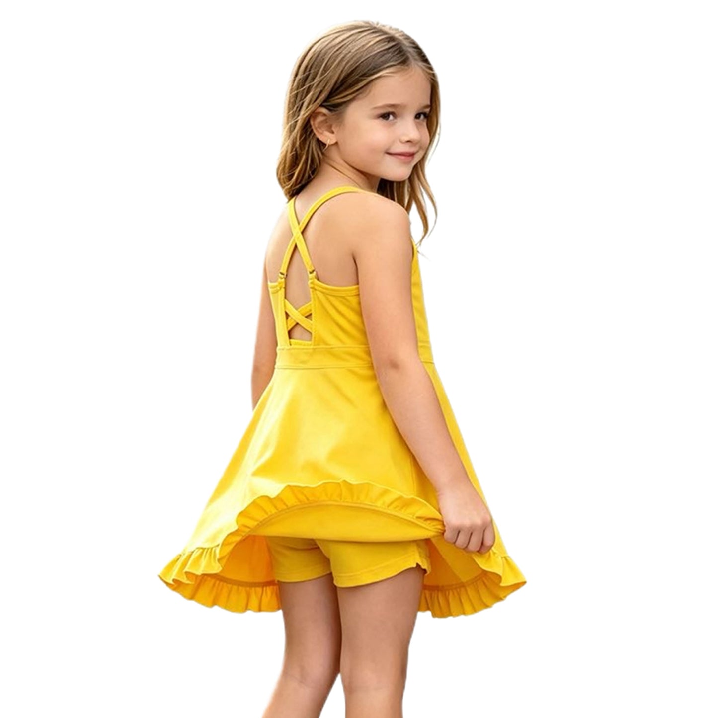 RTS S0781 Solid Color Girls Spaghetti Strap Dress Athletic yoga casual outfit 202608