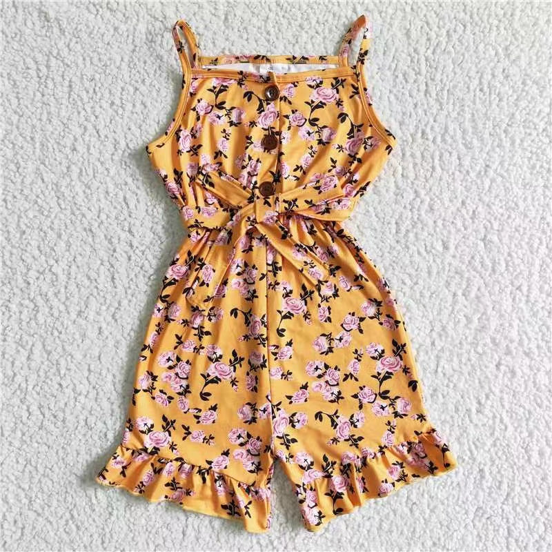 SR0005 spring yellow overall Summer pink flower yellow overall clothes 20230613