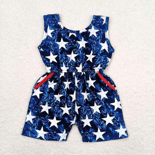 SR0028 RTS 4th American national star stripe red blue girl jumpsuit 2024052 RTS