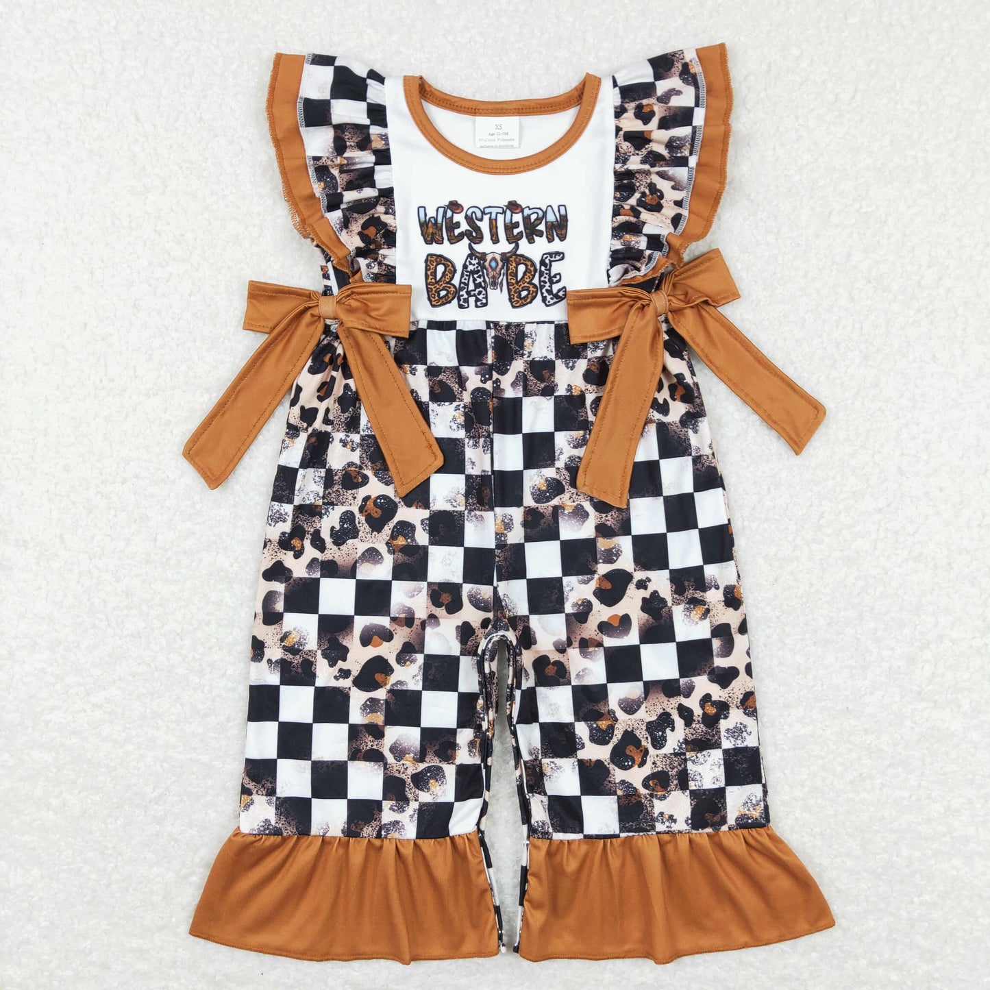 SR0185 western babe checkerbroad short sleeve girl romper 20231226 RTS