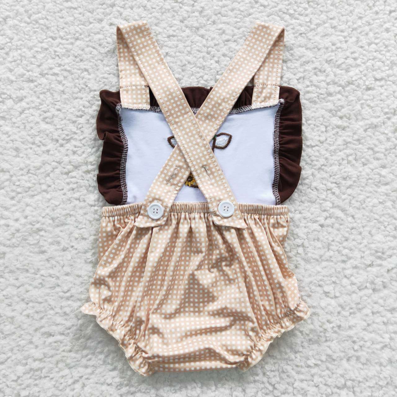 SR0312 western cow pink plaid short sleeve girl summer romper 20230526 RTS