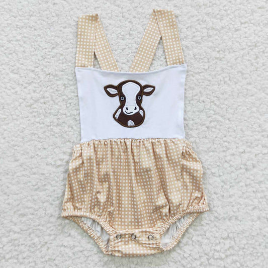 SR0313 western cow brown embroidered short sleeve boy summer romper 20230502 RTS