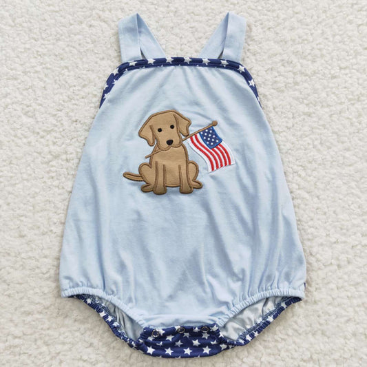 SR0331 embroidered 4th of july dog short sleeve kids boy Baby romper 20230503 RTS