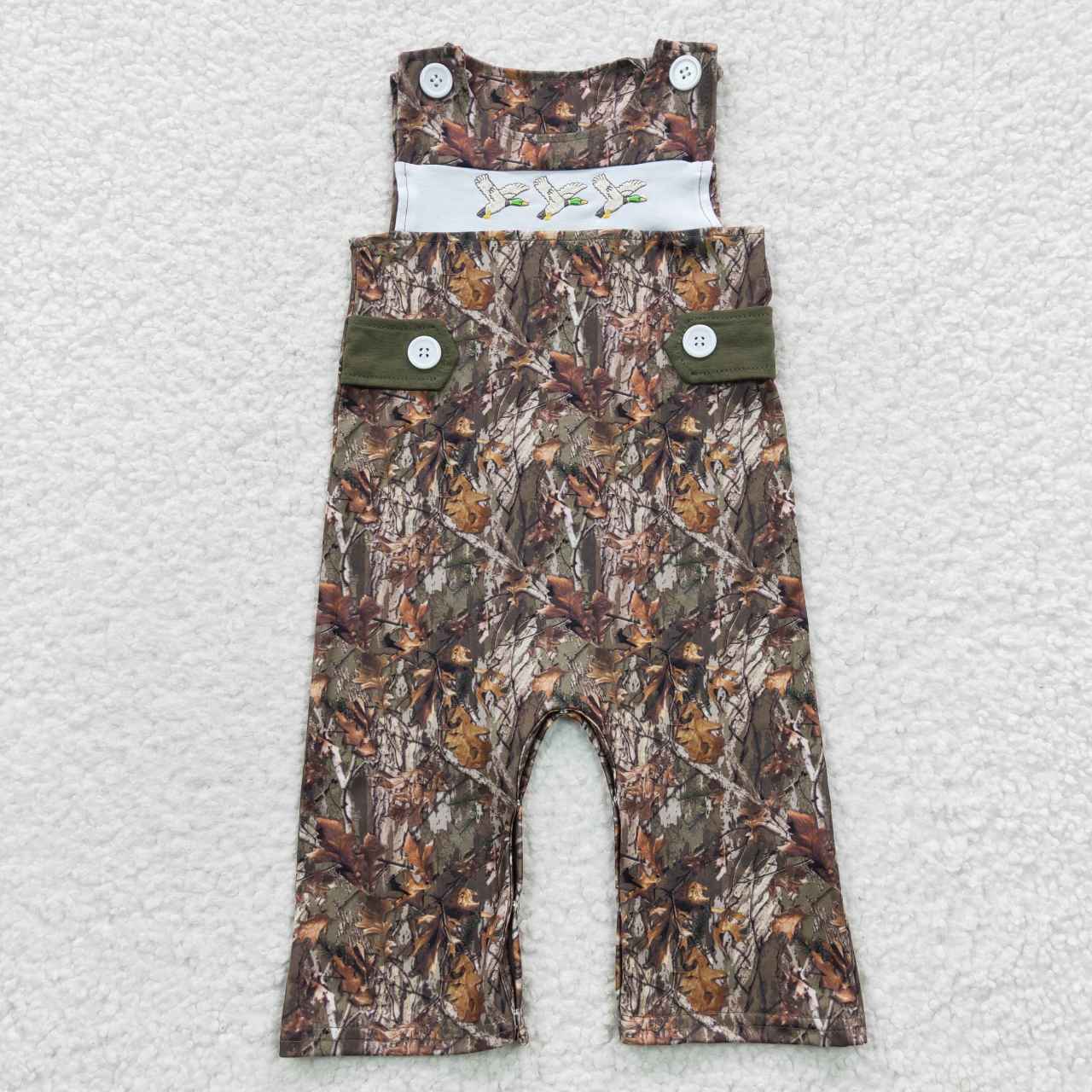 SR0357 duck embroidery duck camo long JonJon bird short sleeve overall jumpsuit boy bubble romper RTS 20230429