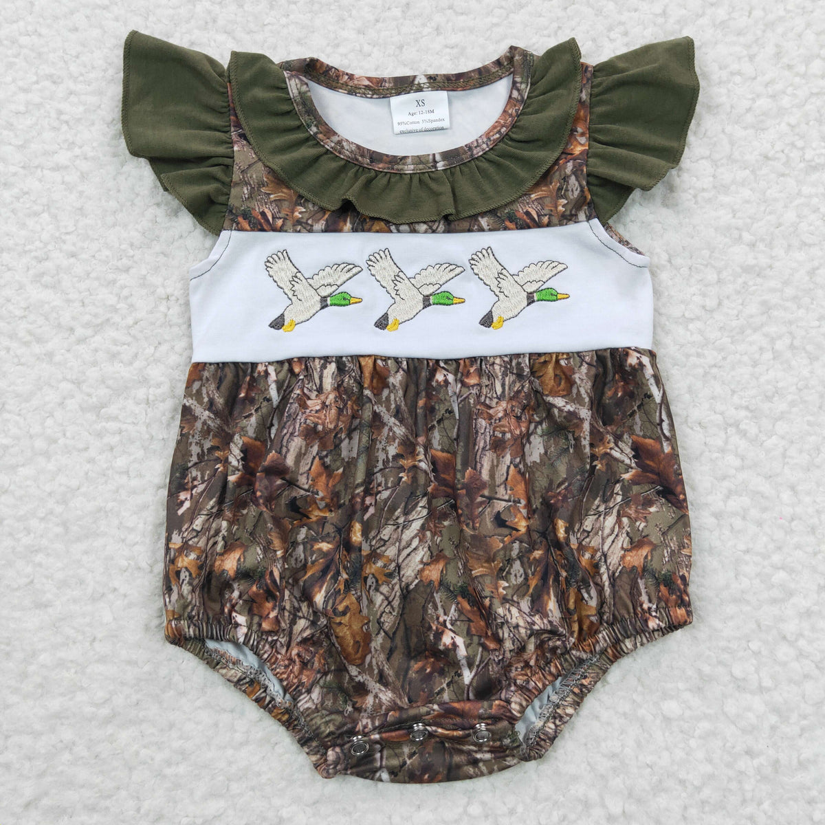 NO MOQ RTS SR0358 Baby Girl Clothes Camo Duck Embroidery Sleeveless Flutter Sleeve Bubble Romper 202610