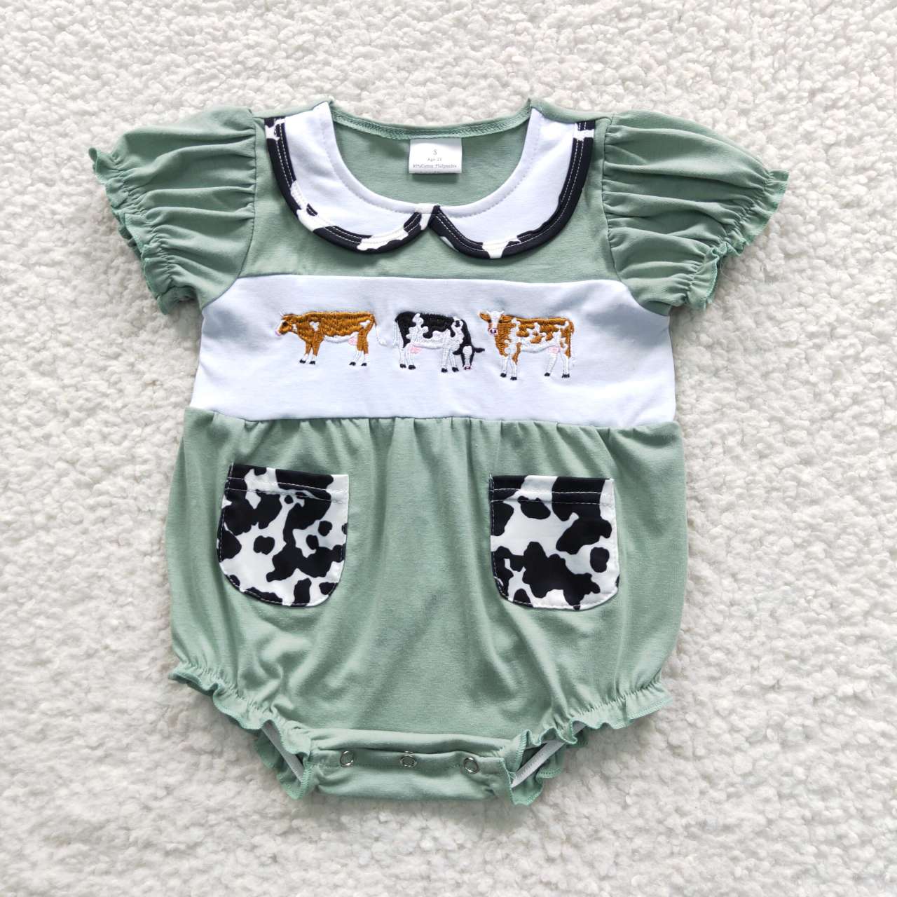 SR0373 western cow embroidered short sleeve girl summer romper preorder 20230518 RTS