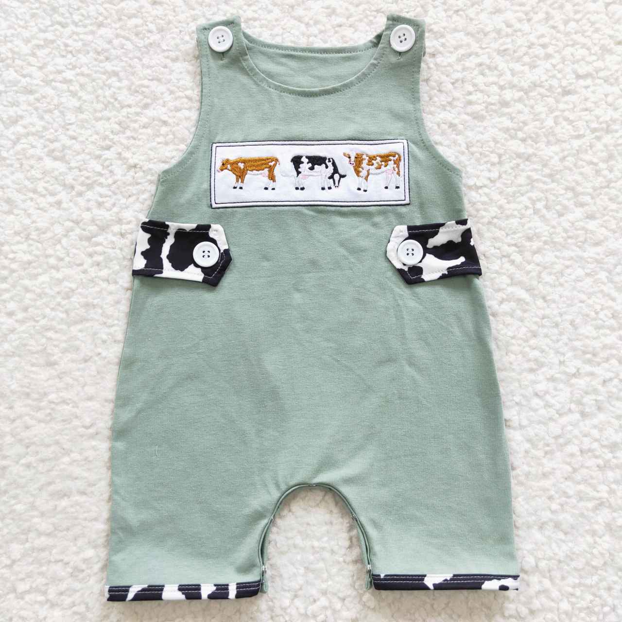 SR0374 western cow embroidered short sleeve boy summer romper RTS 20230515