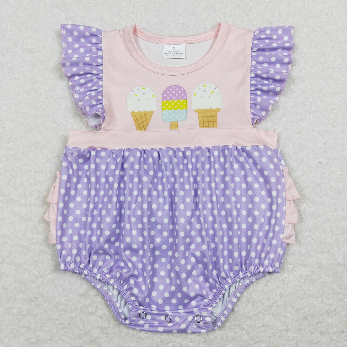 SR0377 embroidery ice purple popsicle shorts girl  romper 202401