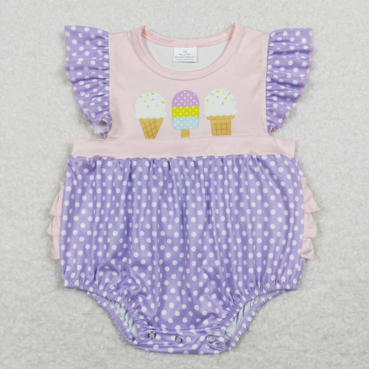 SR0377 embroidery ice purple popsicle shorts girl  romper 202401