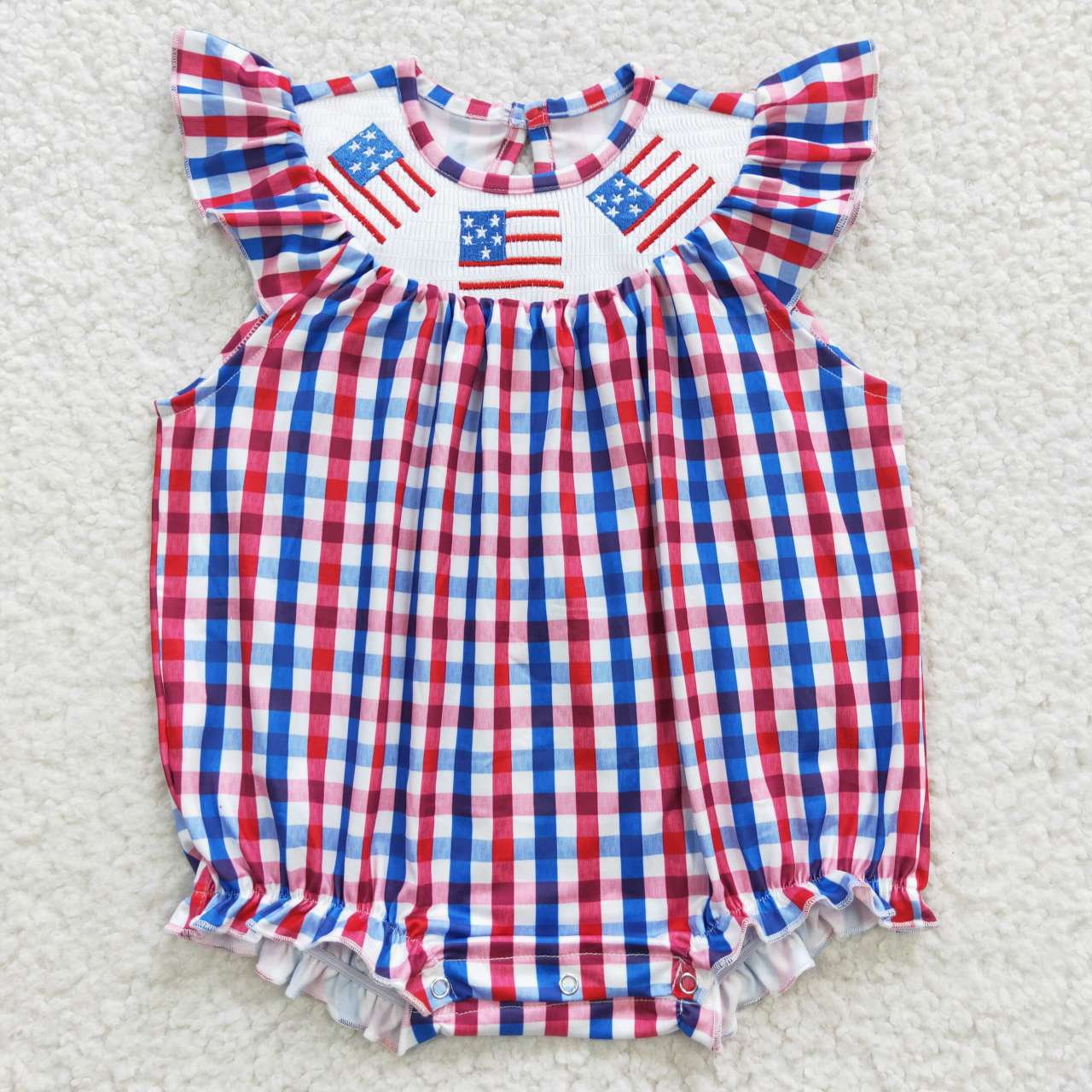 SR0388 4th of July SMOCK romper embroidered short sleeve girl summer romper RTS 20230520