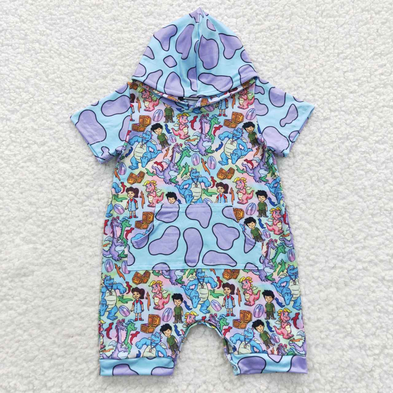 SR0405 cartoon dinosaur short sleeve hoodie boy romper 20230705 RTS