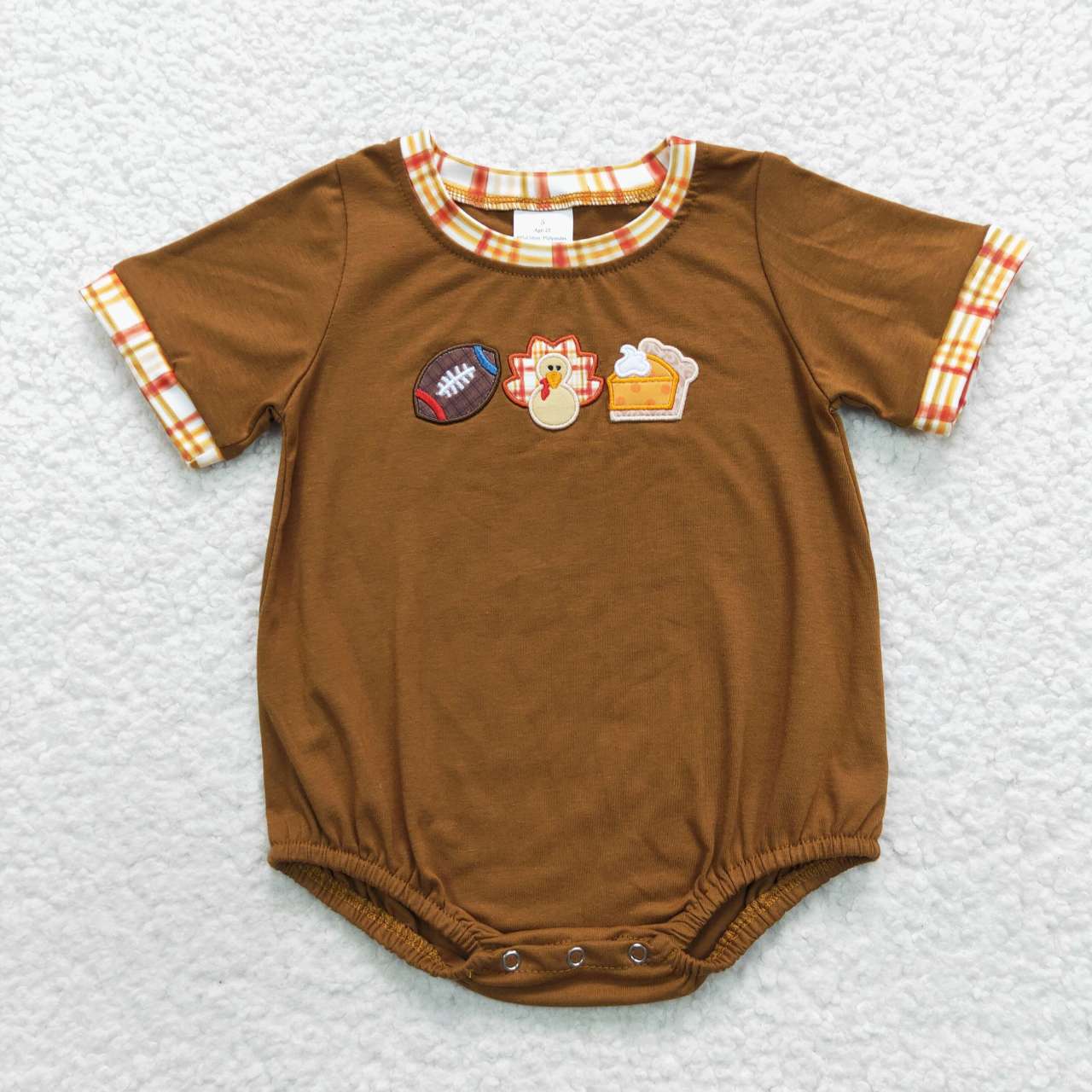 SR0417 football embroidery turkey short sleeve boy girl romper 20230830 RTS