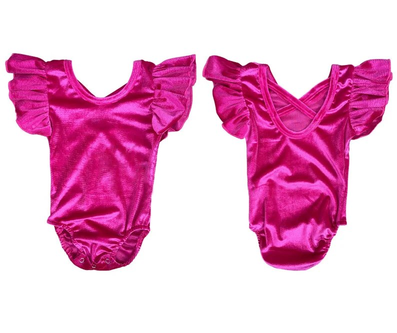 SR0434到5-6T velvet hot pink girl bubble romper preorder