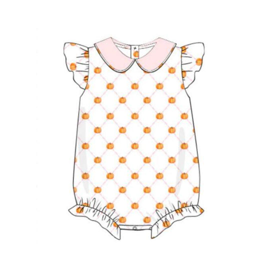 SR0436 short sleeve pumpkin halloween girl romper preorder 20230726