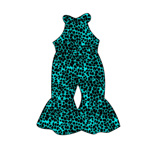 SR0442 preorder green leopard short sleeve girl jumpsuit overall 20230810