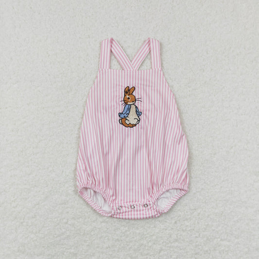 SR0462 RTS Easter western bunny rabbit stripe pink embroidery long sleeves girl bubble romper 20231121