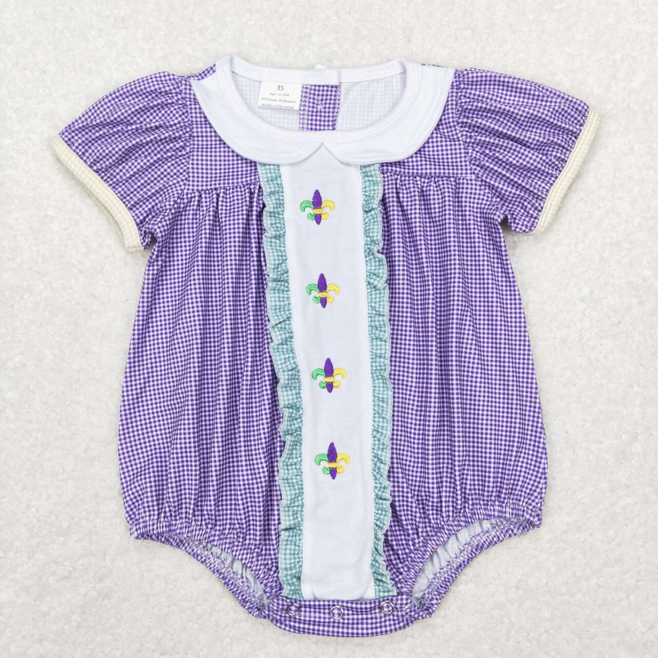 SR0471 RTS Mardi Gras purple embroidered short sleeve girl romper 202312