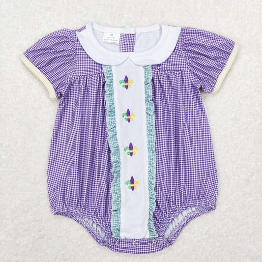 SR0471 RTS Mardi Gras purple embroidered short sleeve girl romper 202312
