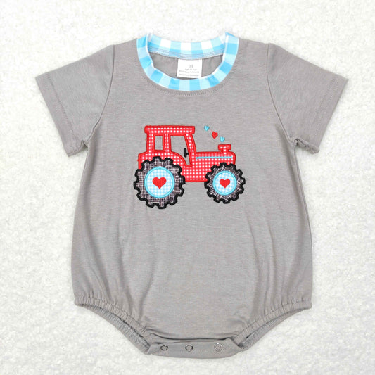 SR0488 RTS western tractor Embroidery short sleeve boy romper 20231121