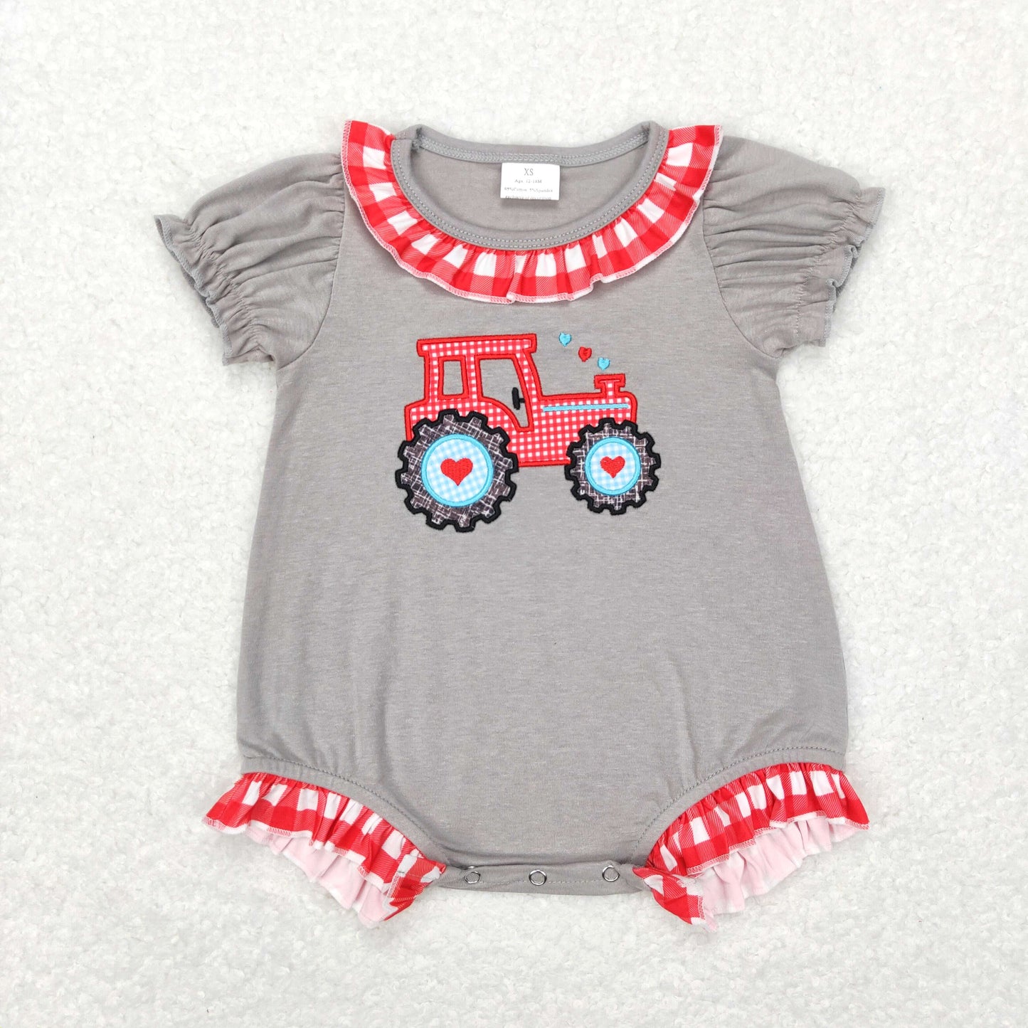 SR0489 RTS Embroidery western tractor short sleeve girl romper 20231130