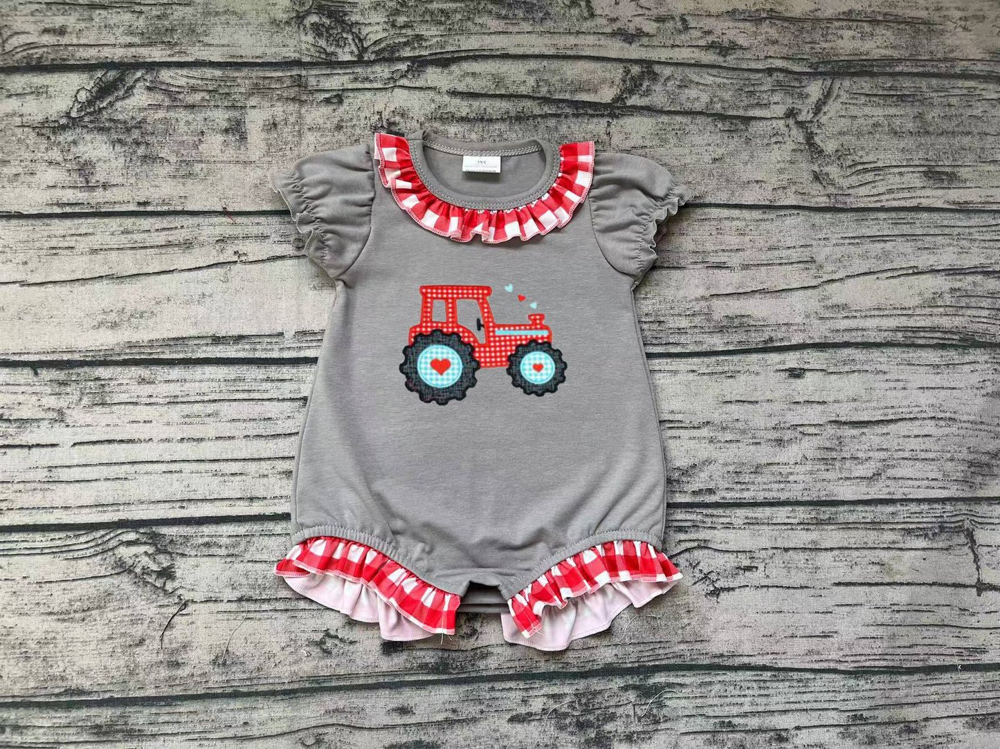 SR0488 RTS western tractor Embroidery short sleeve boy romper 20231121