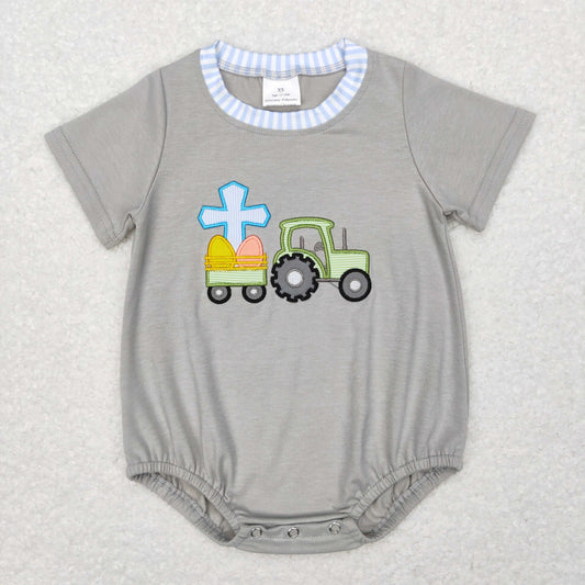 SR0490 RTS western tractor Embroidery short sleeve boy romper 20231130