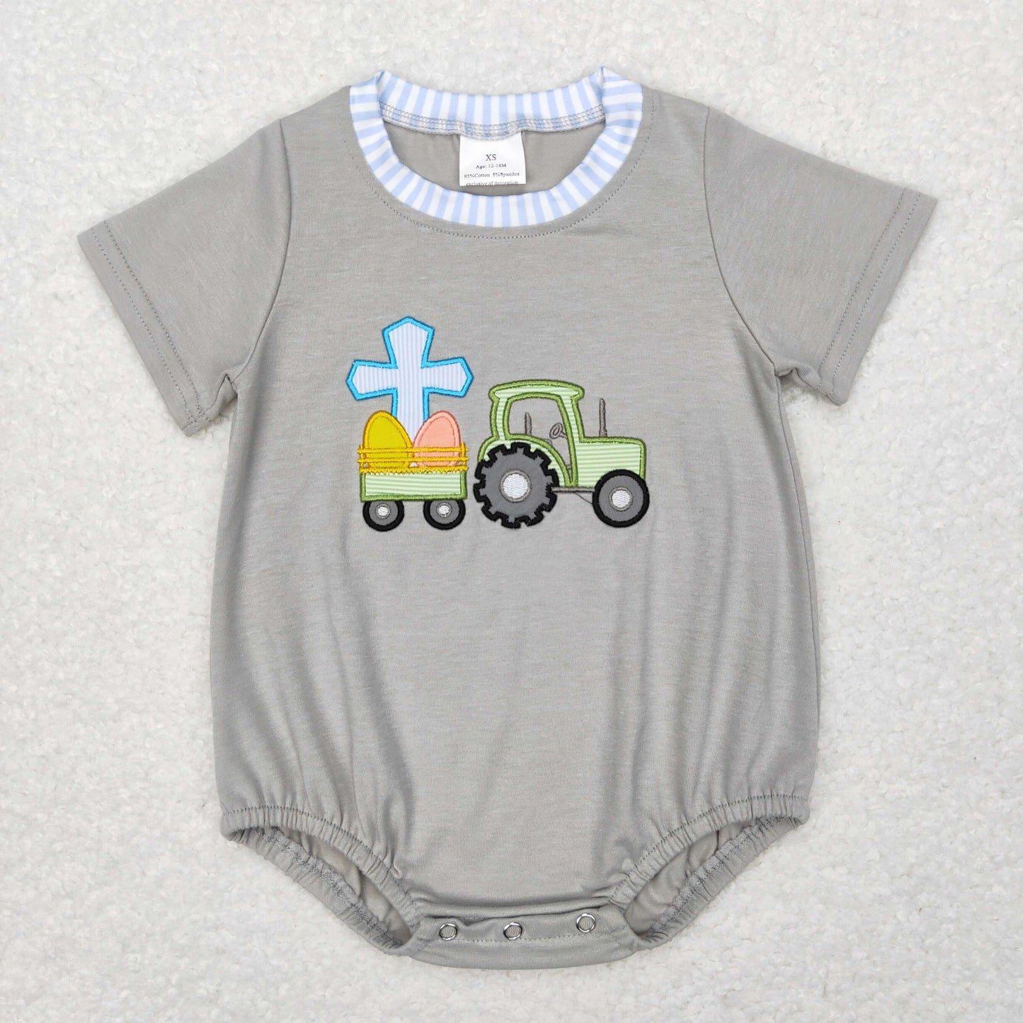 SR0490 RTS western tractor Embroidery short sleeve boy romper 20231130