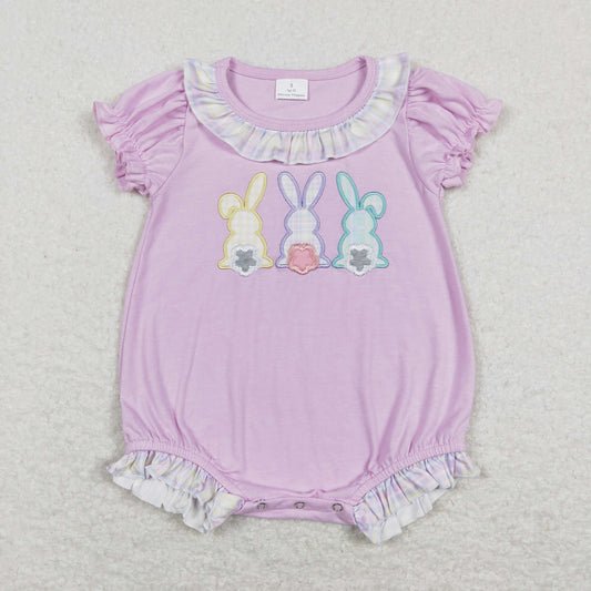 SR0499 RTS western Easter bunny Embroidery girl romper 202401