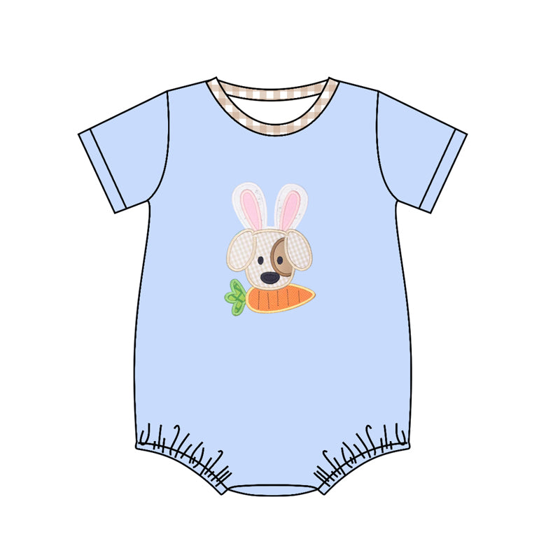 SR0503 short sleeve Easter dog carrots rabbit boy romper preorder 20231019