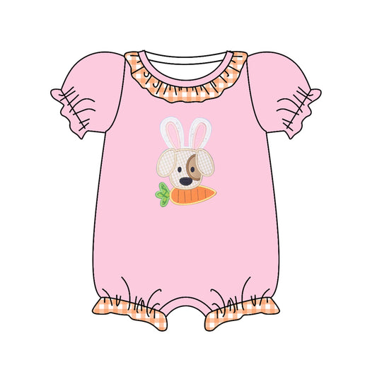 SR0504 short sleeve Easter dog carrots rabbit girl romper preorder 20231019