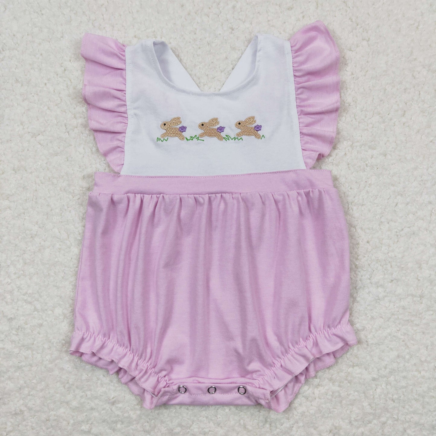 SR0620 embroidery rabbit flower girl romper 202403  RTS