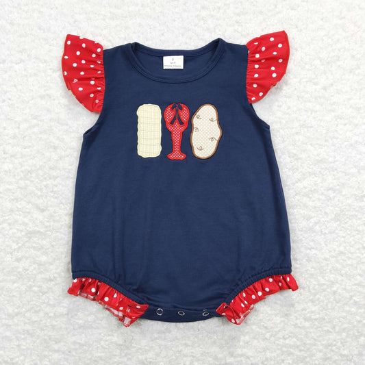 SR0739 Crayfish embroidery girl romper RTS 202401