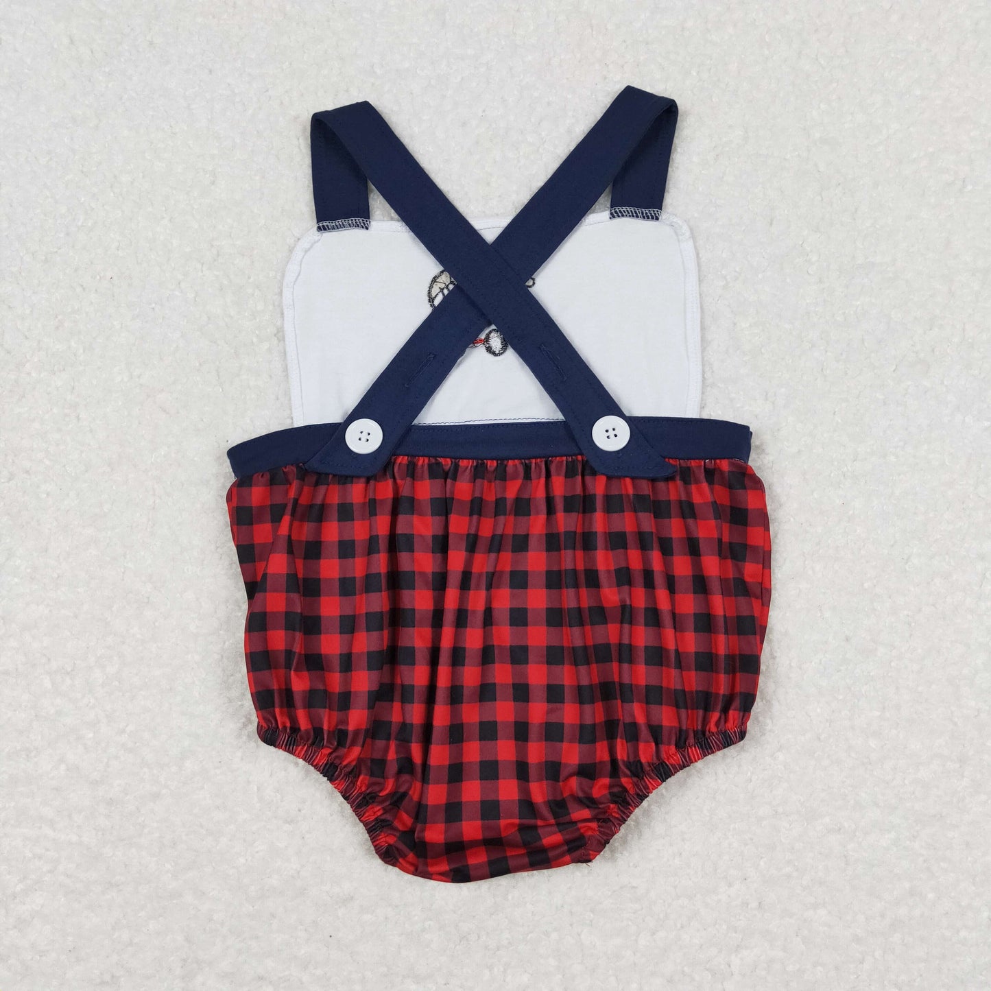 SR0753 embroidery basketball red plaid girl romper 202403 rts