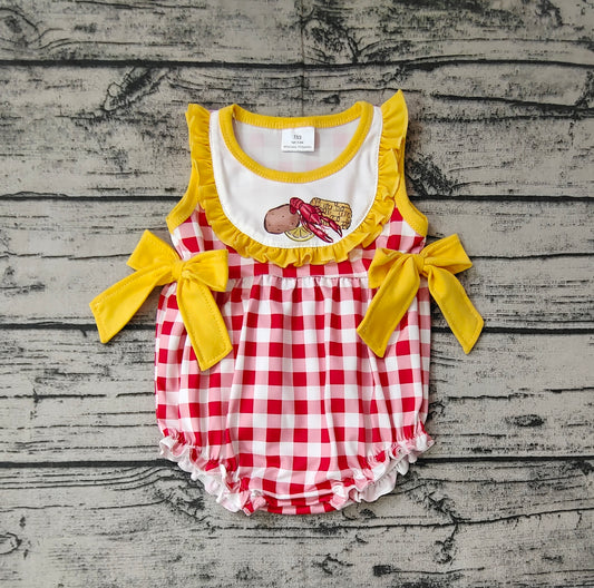 SR0769 crawfish red plaid girl romper preorder 202401