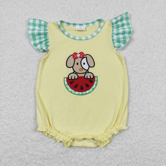 SR0789  RTS western dog watermelon embroidery girl romper 202403