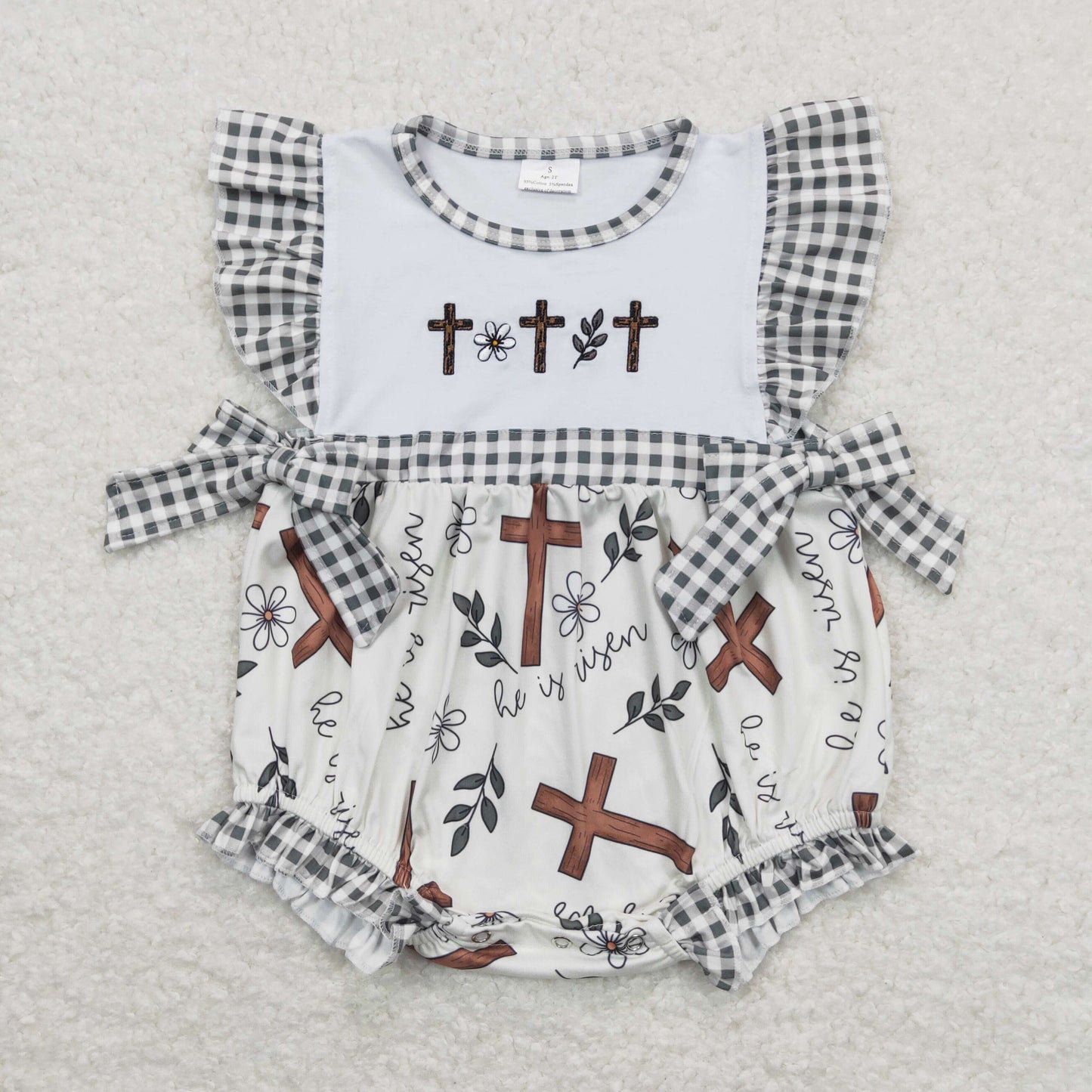 SR0813 easter EMBROIDERY cross girl romper 202403 RTS