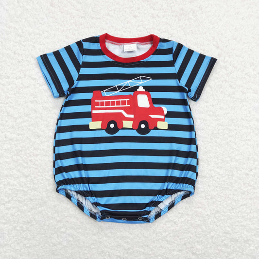 SR0836 western Embroidery fire bus short sleeve boy shorts outfit  RTS 202401