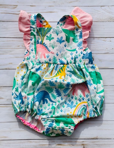 SR0880 preorder dinosaur girl romper 202312