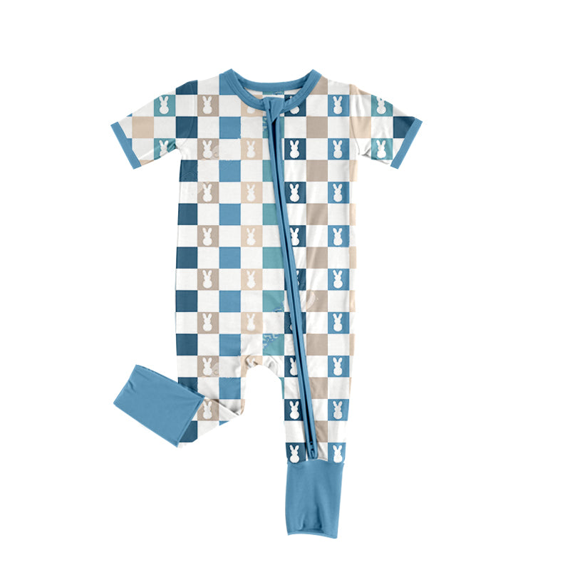 SR1013 easter bunny checkerboard boy romper preorder 202401