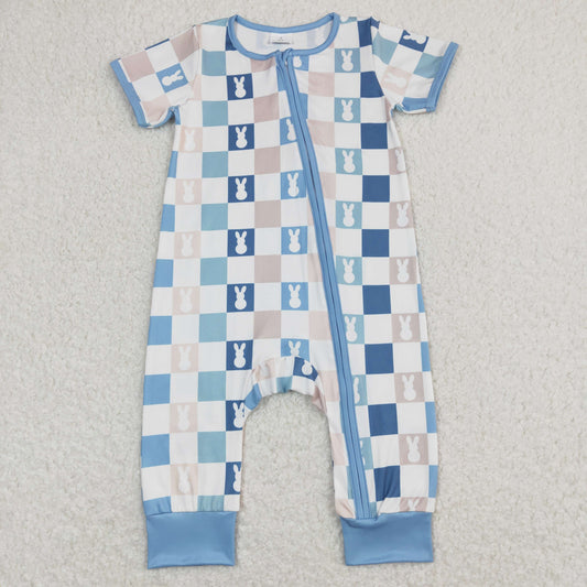 SR1013 easter bunny checkerboard boy romper RTS 202403