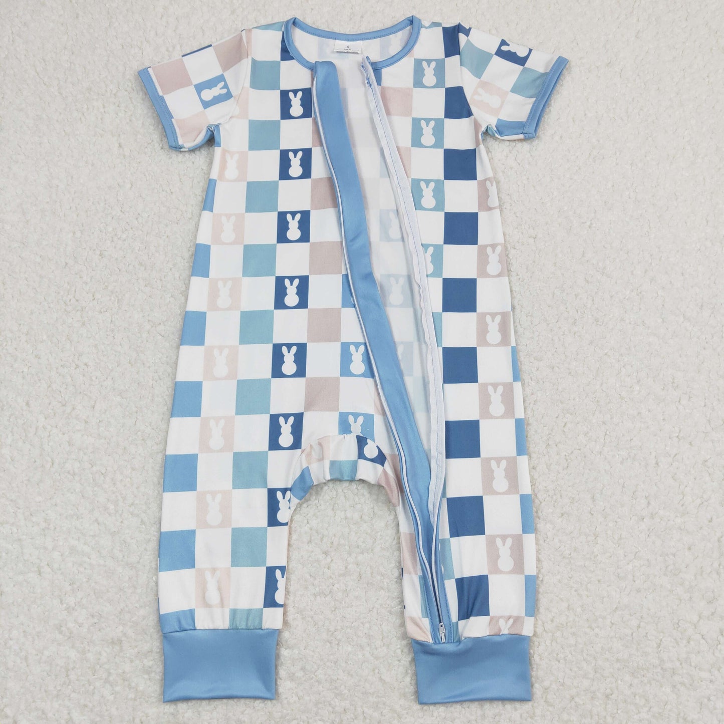 SR1013 easter bunny checkerboard boy romper RTS 202403