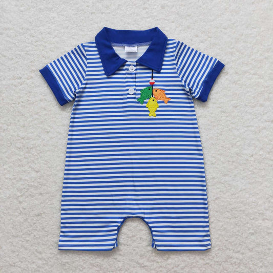 SR1045 embroidery fish boy romper 202404 RTS