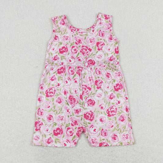 SR1127  rose flowers short sleeve girl jumpsuit overall 202403 rts