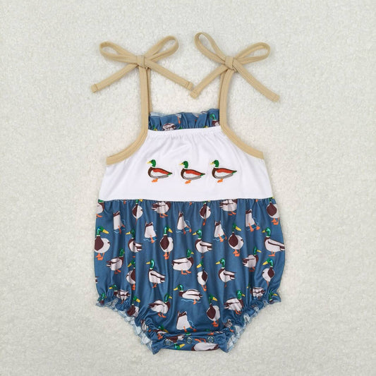 SR1133 Embroidery duck girl romper 202405 RTS sibling