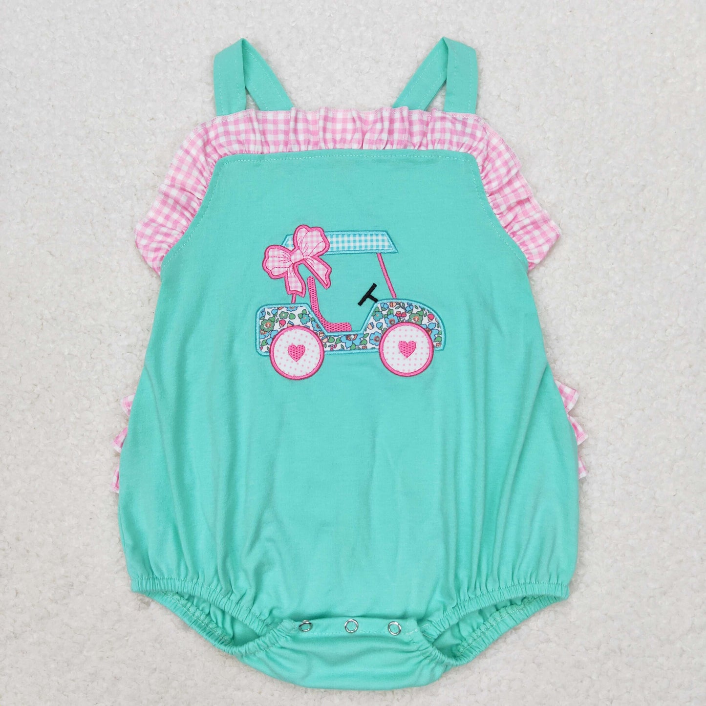 SR1223   embroidery golf car girl romper 202405 RTS