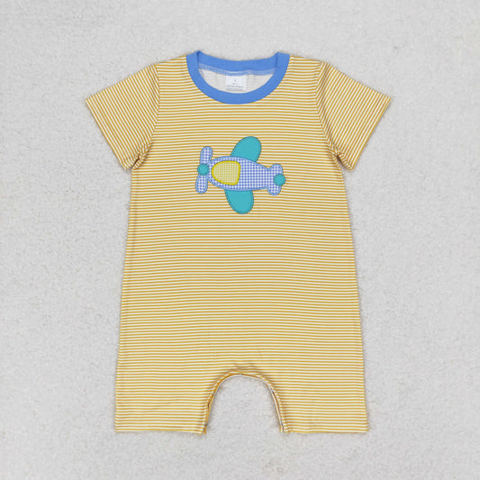 SR1264 western embroidery plane boy romper 202405 RTS